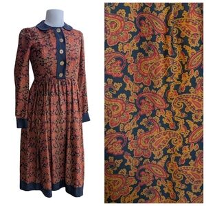 Jean Muir London Silk Dress Black & Paisley Print Size XS *Flaw*